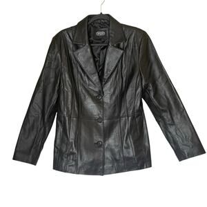 BGSD Women Black Lambskin Leather Blazer Jacket Large Quiet Luxury Minimalist